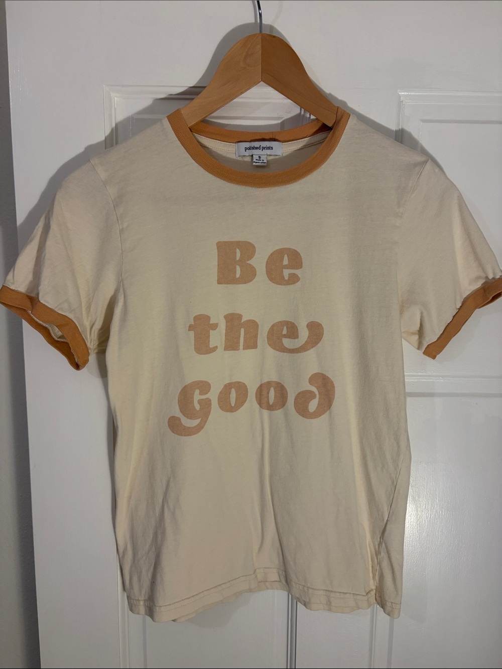 Polished Prints Women’s 'Be the Good' Cream Ringer Tee